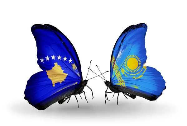 Butterflies with Kosovo and Kazakhstan flags — Stock Photo, Image