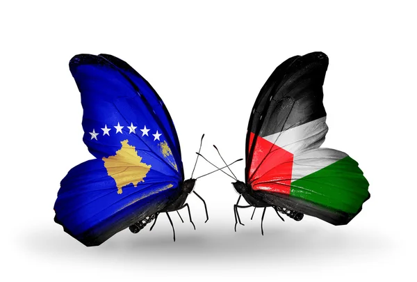 Borboletas com bandeiras do Kosovo e Palestina — Fotografia de Stock