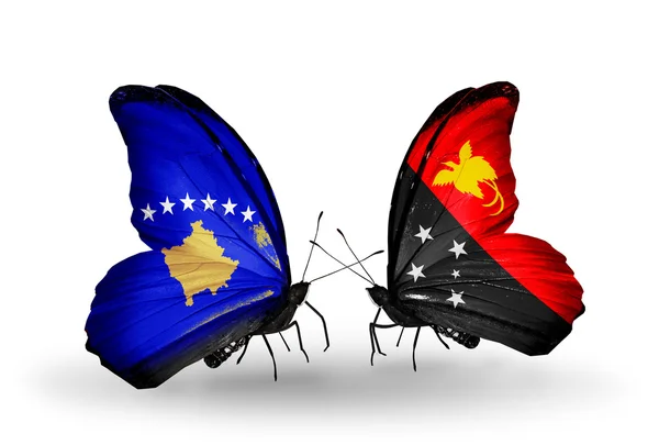 Mariposas con banderas de Kosovo y Papúa Nueva Guinea —  Fotos de Stock