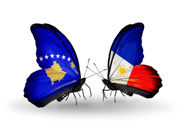 Butterflies with Kosovo and Philippines flags — Stock Photo, Image