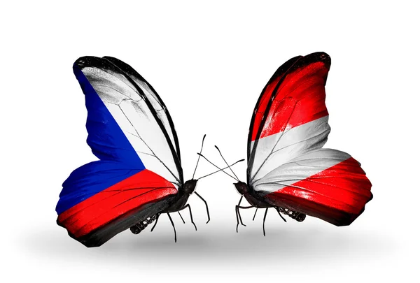 Butterflies with Czech and  Austria flags — Stock Photo, Image