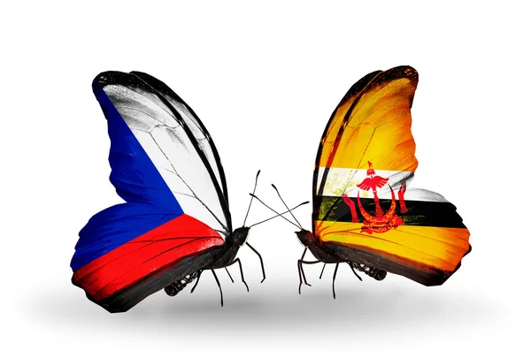 Butterflies with Czech and Brunei flags — Stock Photo, Image