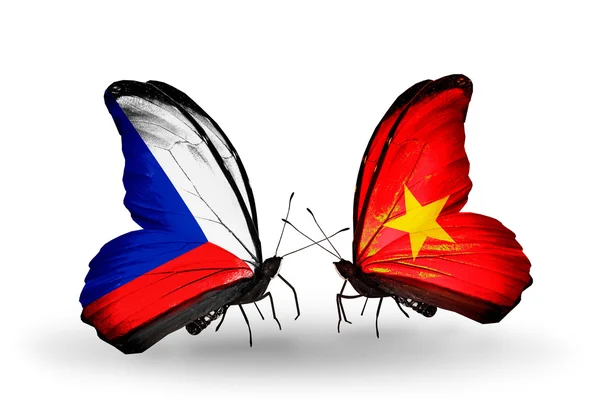 Butterflies with Czech and Vietnam flags — Stock Photo, Image