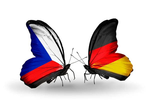 Butterflies with Czech and Germany flags — Stock Photo, Image