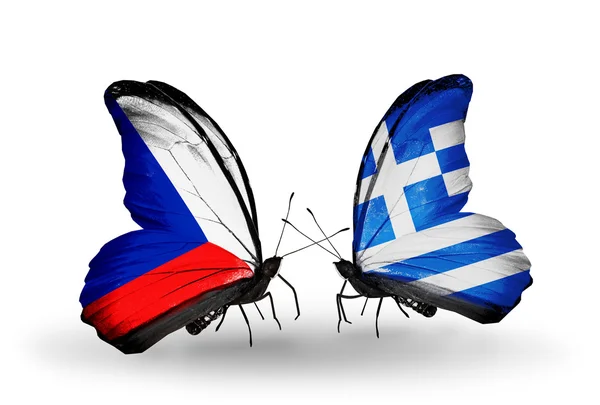 Butterflies with Czech and Greece flags — Stock Photo, Image