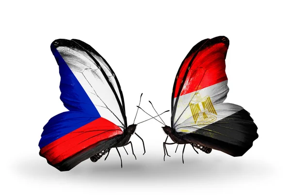 Butterflies with Czech and Egypt flags — Stock Photo, Image