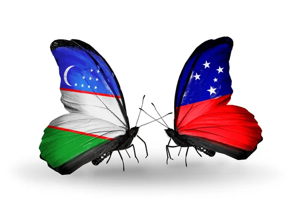 ウズベキスタンとサモアの国旗と蝶 — ストック写真