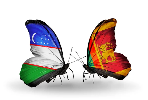 Papillons avec drapeaux Ouzbékistan et Sri Lanka — Photo