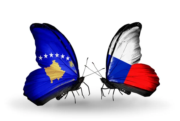 Butterflies with Kosovo and Czech flags — Stock Photo, Image