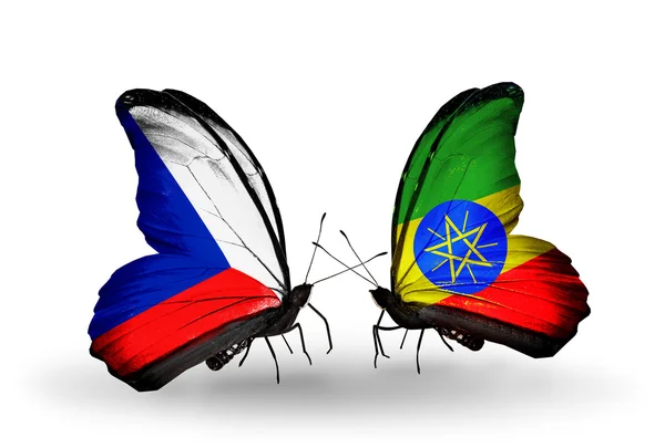 Butterflies with Czech and Ethiopia flags — Stock Photo, Image