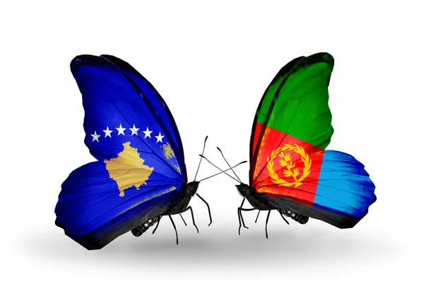 Mariposas con banderas de Kosovo y Eritrea — Foto de Stock