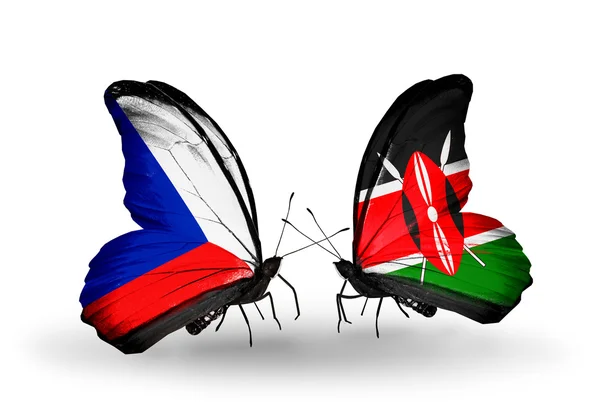 Butterflies with Czech and Kenya flags — Stock Photo, Image