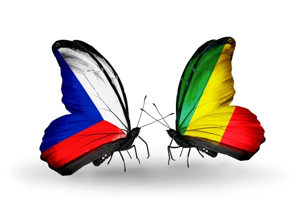 Butterflies withs Czech and Kongo flags — Stock Photo, Image