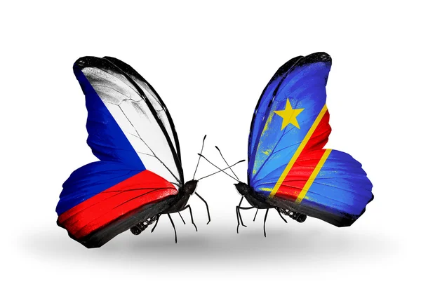 Butterflies with Czech and Kongo flags — Stock Photo, Image