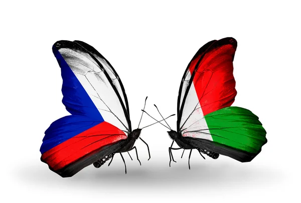 Butterflies with Czech and Madagascar flags — Stock Photo, Image