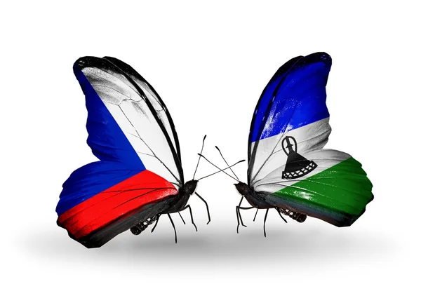 蝴蝶与捷克和莱索托标志 — 图库照片