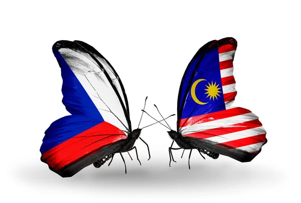 Butterflies with Czech and Malaysia flags — Stock Photo, Image