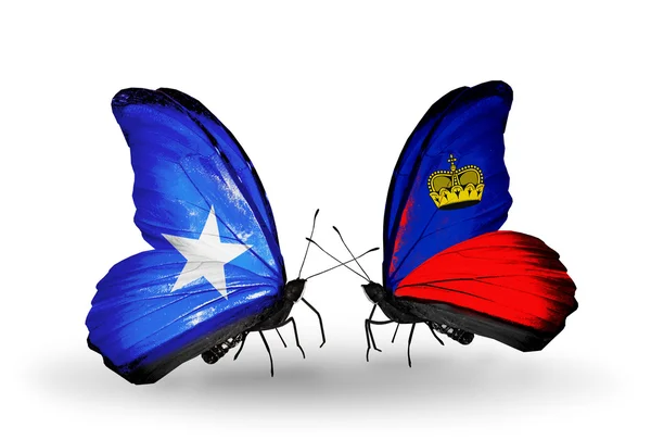 Motyle z Somalii i Liechtenstein flagi — Zdjęcie stockowe