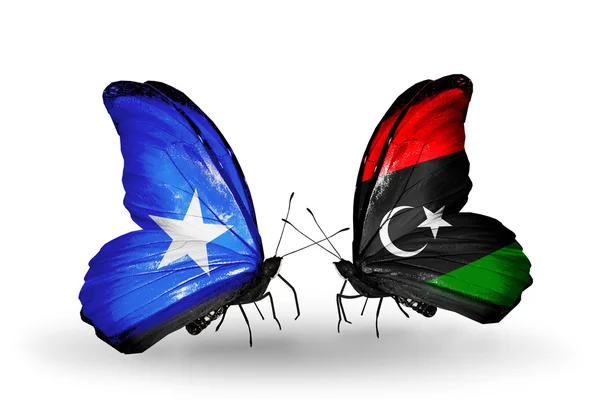 Papillons avec drapeaux Somalie et Libye — Photo