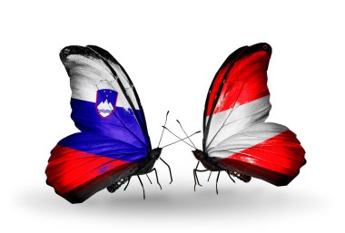 Kelebekler Avusturya ve Slovenya bayrağı ile