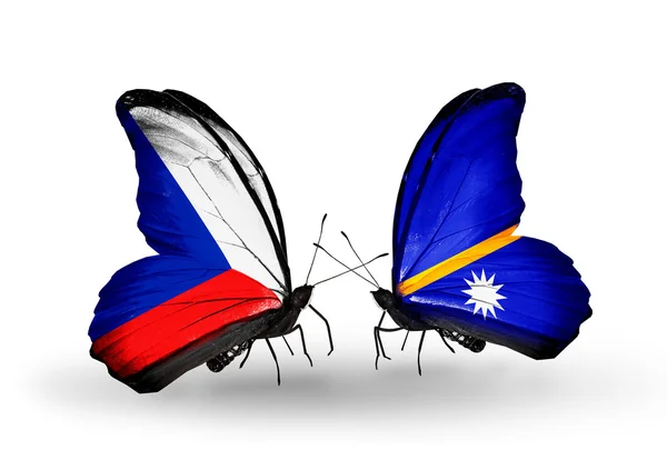 Butterflies with Czech and Nauru flags — Stock Photo, Image