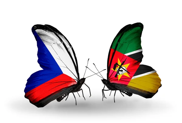 Butterflies with Czech and Mozambique flags — Stock Photo, Image