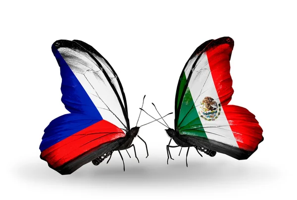 Butterflies with Czech and Mexico flags — Stock Photo, Image