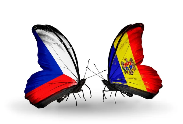 Butterflies with Czech and Moldova flags — Stock Photo, Image