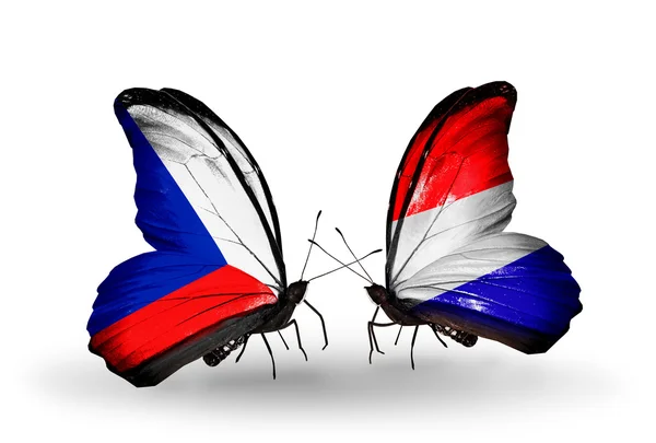 Butterflies with Czech and Holland flags — Stock Photo, Image
