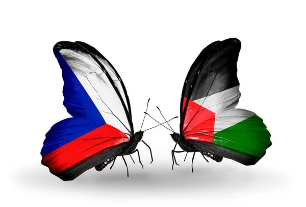 Butterflies with Czech and  Palestine flags — Stock Photo, Image