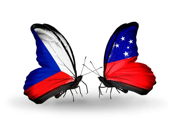 Butterflies with  Czech and Samoa flags — Stock Photo, Image