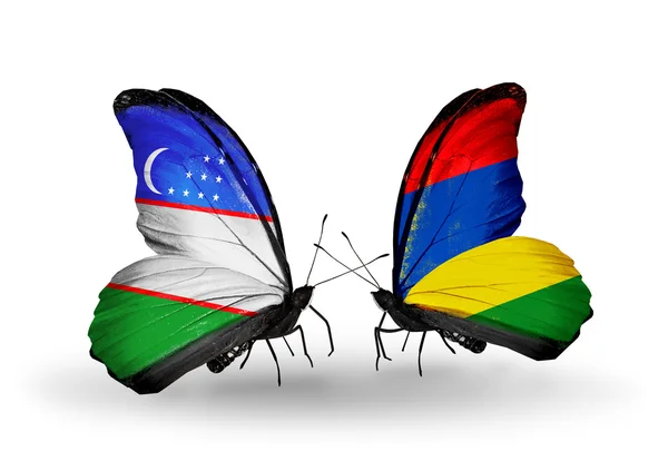 Kelebekler Özbekistan ve Türkiye bayraklı — Stok fotoğraf