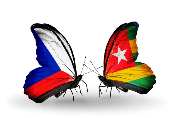 Butterflies with  Czech and Togo flags — Stock Photo, Image