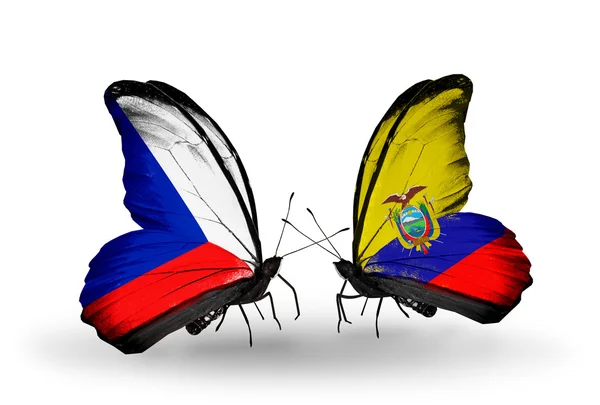 Butterflies with  Czech and Ecuador flags — Stock Photo, Image