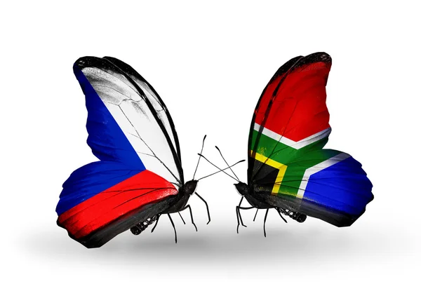 Mariposas con banderas checas y sudafricanas — Foto de Stock