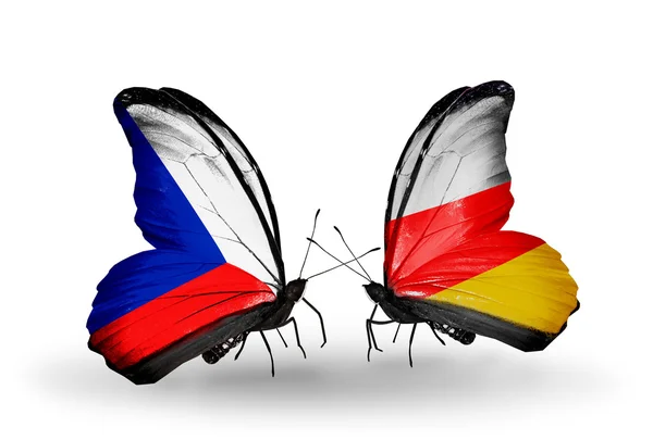 Butterflies with Czech and South Ossetia flags — Stock Photo, Image