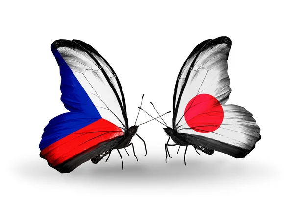 Butterflies with Czech and Japan flags — Stock Photo, Image