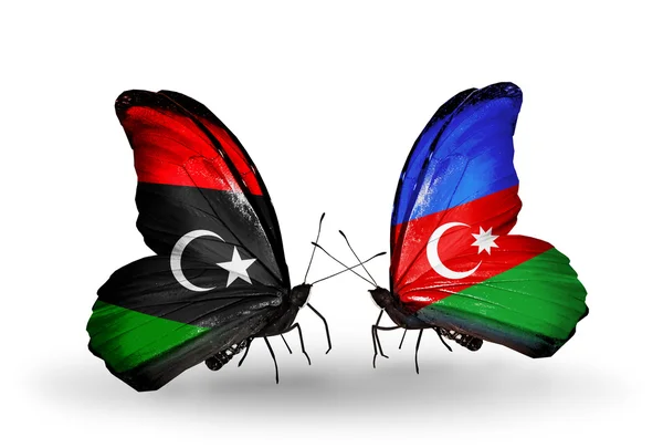 Butterflies with Libya and Azerbaijan flags — Stock Photo, Image