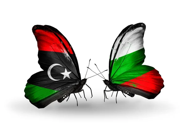 Papillons avec drapeaux Libye et Bulgarie — Photo