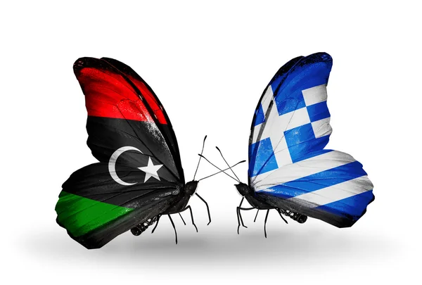 Kelebekler Libya ve Yunanistan bayraklı — Stok fotoğraf