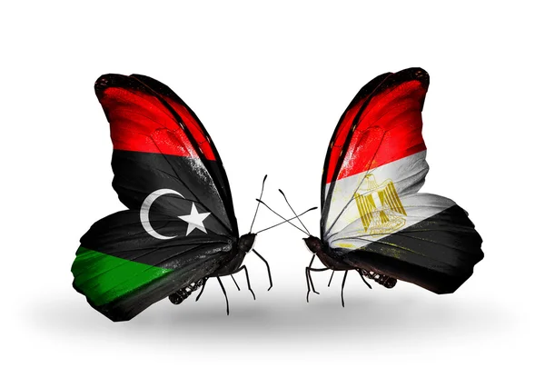 Butterflies with Libya and Egypt flags — Stock Photo, Image