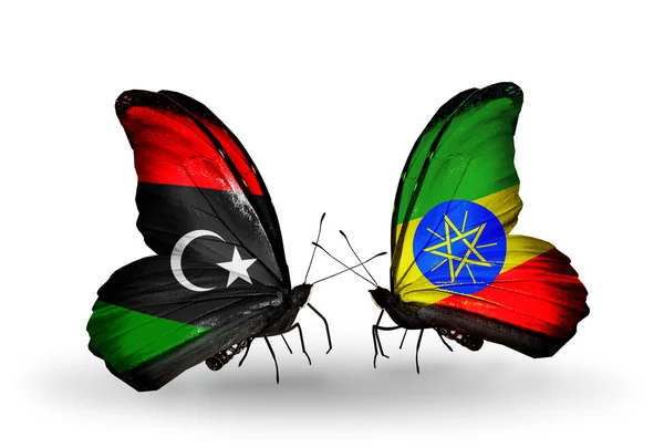 Butterflies with Libya and Ethiopia flags — Stock Photo, Image