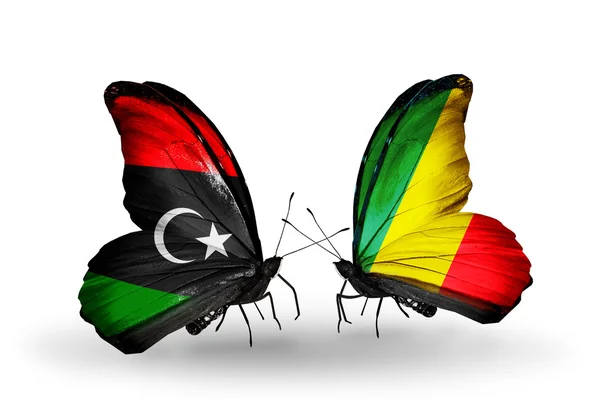 Libya ve Kongo bayrakları taşıyan kelebekler — Stok fotoğraf