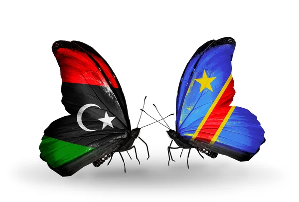 Borboletas com bandeiras da Líbia e do Congo — Fotografia de Stock