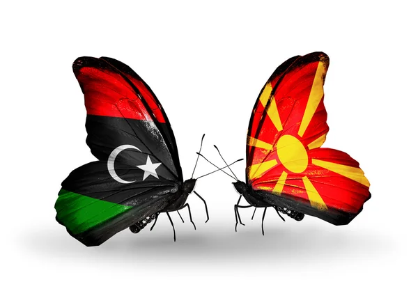 Borboletas com bandeiras da Líbia e Macedônia — Fotografia de Stock