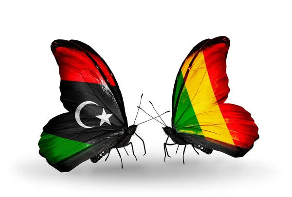 Borboletas com bandeiras da Líbia e Mali — Fotografia de Stock