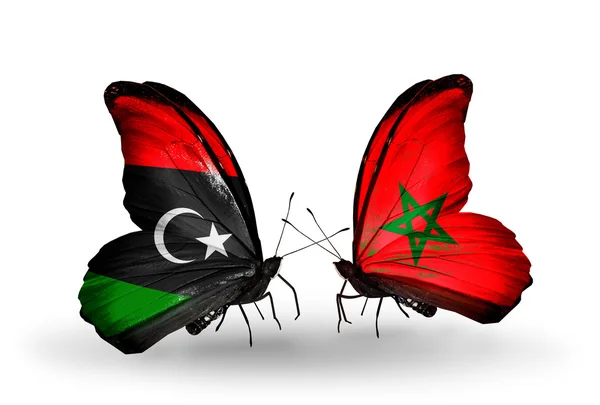 Butterflies with Libya and Morocco flags — Stock Photo, Image