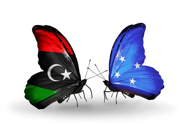 Mariposas con banderas de Libia y Micronesia — Foto de Stock