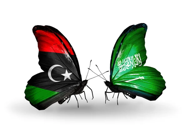 Borboletas com bandeiras da Líbia e da Arábia Saudita — Fotografia de Stock