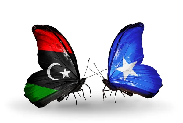 Butterflies with Libya and Somalia flags — Stock Photo, Image